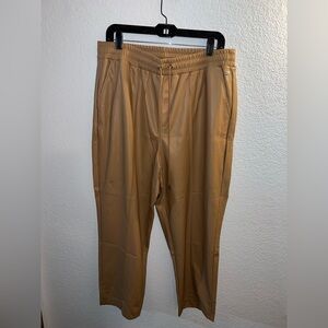 CALIA Tan Straight Leg Leather Pants Relaxed Fit